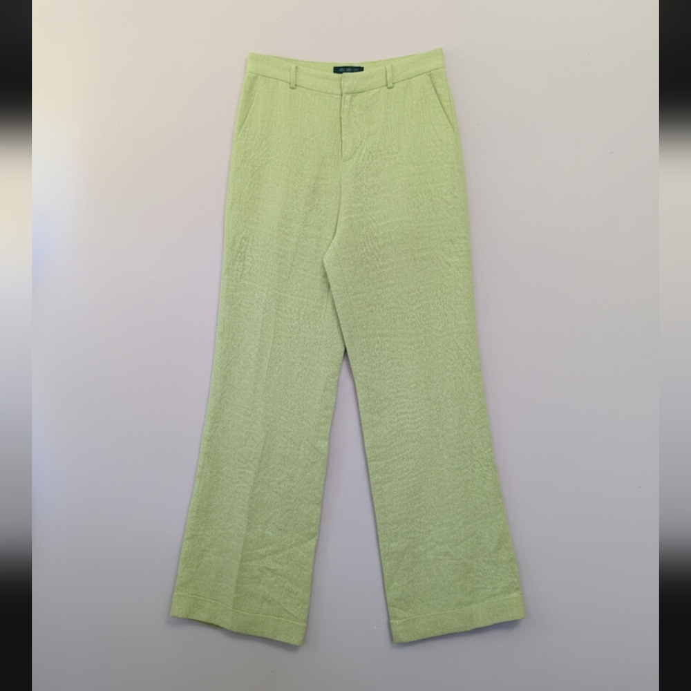 Vintage Ralph Lauren Lime Green Linen Cuffed‎ Trouser Womens 4 Old Money 90s